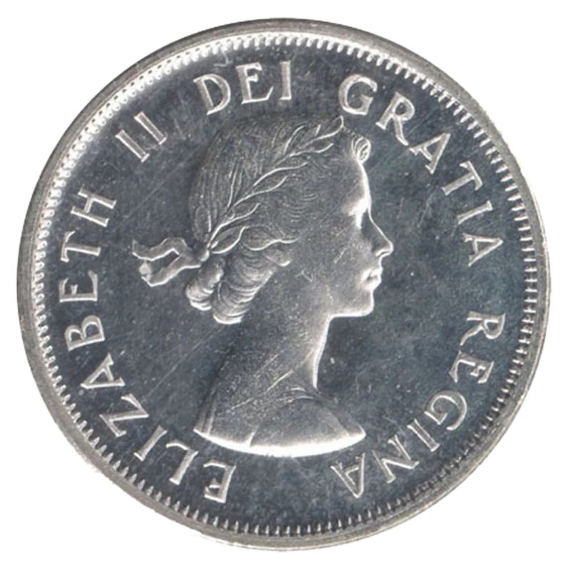 1958年カナダ - 25セントクォーター シルバー - エリザベス2世 1958 Canadian 25-Cent Caribou Silver Quarter Coin (Uncirculated)